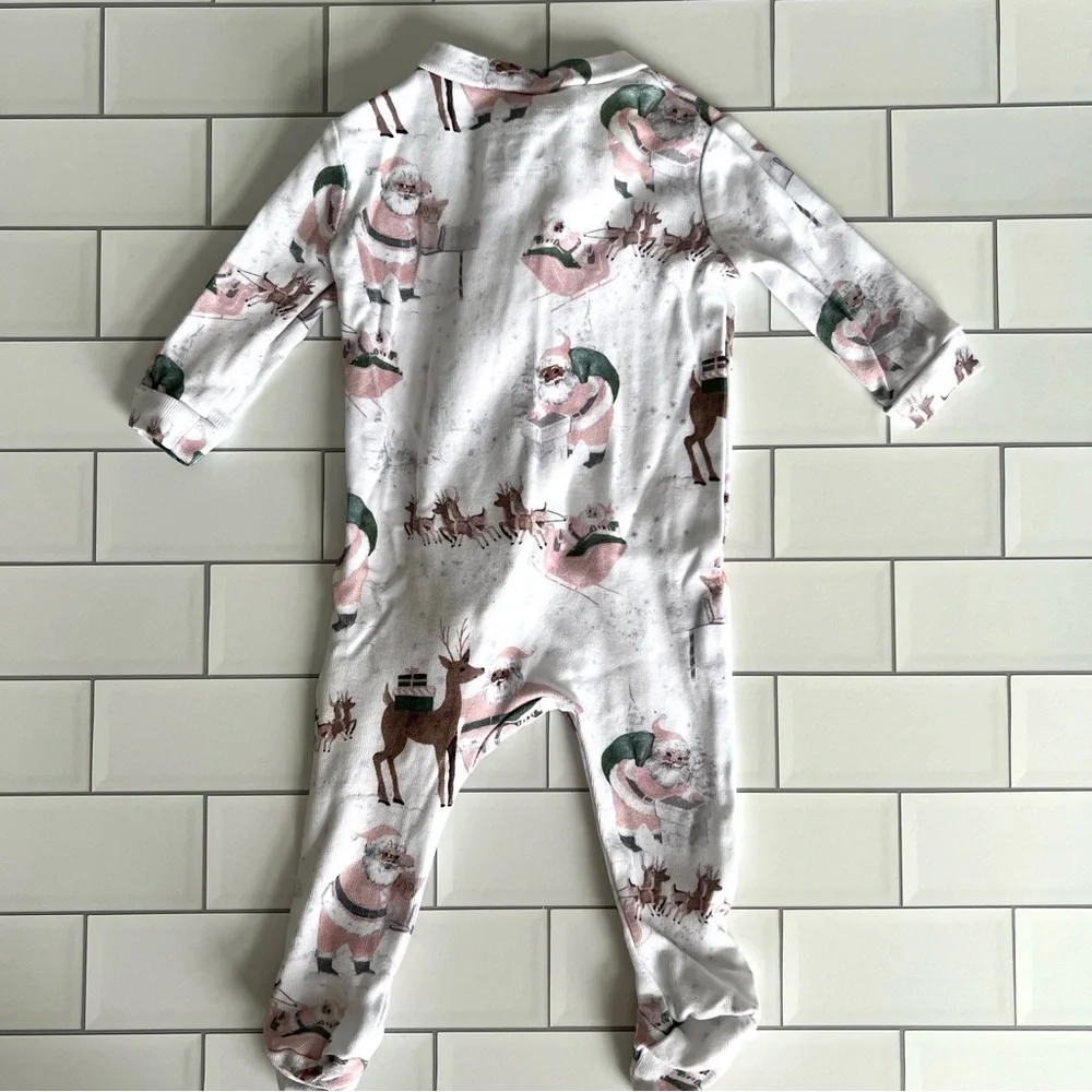 0-3M🎅🏻 Pottery Barn Kids Organic Blush Heritage Santa Footie Pajamas